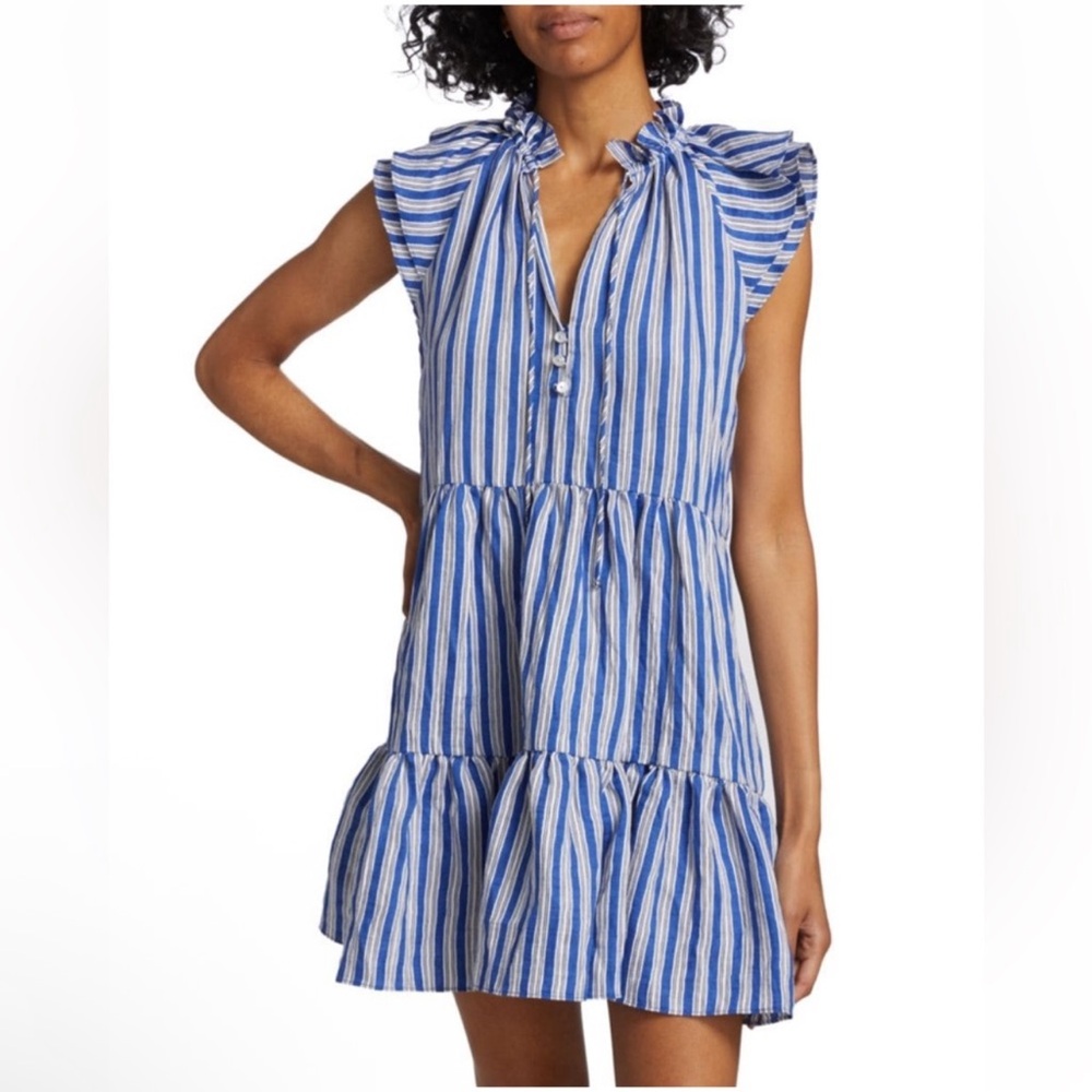 Veronica Beard Zee Cobalt Blue & White Striped Cap Sleeve Mini Dress 2